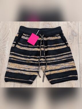 $1415 Mens The Elder Statesman Cashmere/Cotton Drawstring Striped Shorts XS